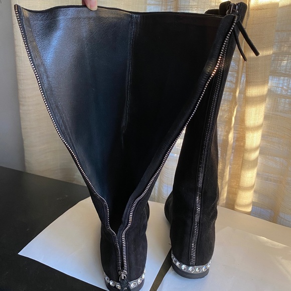 MIU MIU by Prada black suede below knee high boots crystal heels 36-6 zipper - Picture 7 of 12